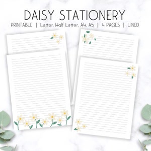 Cancelleria Daisy stampabile, Carta da lettere Daisy, Cancelleria floreale A4 A5 Lettera Mezza lettera Download digitale, Carta a righe, note