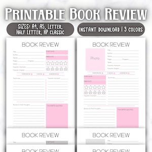 Printable Book Review Template: Reading Journal & Tracker (A4/A5/Letter) (PDF)