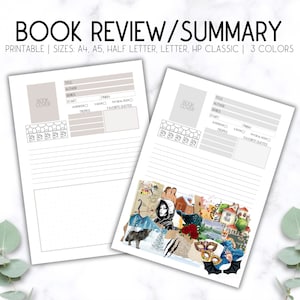 Recensione del libro stampabile con moodboard, riepilogo del libro, diario di lettura stampabile A4 A5 lettera mezza lettera Recensione del libro stampabile digitale PDF