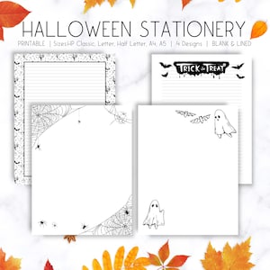 Printable Halloween Stationery, Printable Writing Paper, Spooky Stationery A4 A5 Letter Half Letter Digital Download, Lined Paper, notes