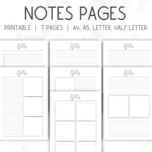 Páginas de notas imprimibles, Páginas de notas con líneas simples, Páginas de notas diarias, Planificador de notas, Planificador diario A4 A5 Carta Media carta Descargar notas en PDF