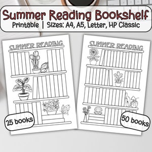 Estantería de lectura de verano, Planificador de lectura de lecturas de verano, Estantería de desafío de lectura de 50 libros, Registro de lectura de 25 libros A4 A5 Carta