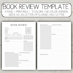 Printable Book Review Template: Reading Journal (Digital Download)