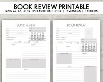 Printable Book Review Template: Reading Journal & Tracker (A4/A5/Letter) (Digital Printable PDF)