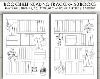 Bookshelf Reading Tracker Printable: 50 Books (Digital Download)