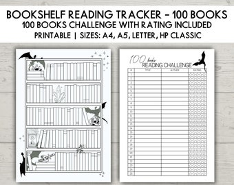 Printable Bookshelf Reading Tracker Fantasy/Dragons theme, Reading Planner, 100 books Reading Challenge Bookshelf  A4 A5 Letter
