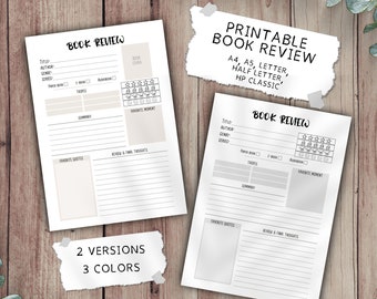 Druckbare Buchbesprechung Vorlage: Lese Journal & Tracker (A4/A5/Letter)