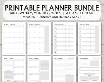 Planner Bundle Printable, Daily Planner, Weekly Planner, Monthly Schedule Printable Planner Set, 2 page Daily Planner, 2 page weekly planner