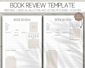 Printable Book Review Template: Reading Tracker & Journal (Digital Printable PDF)
