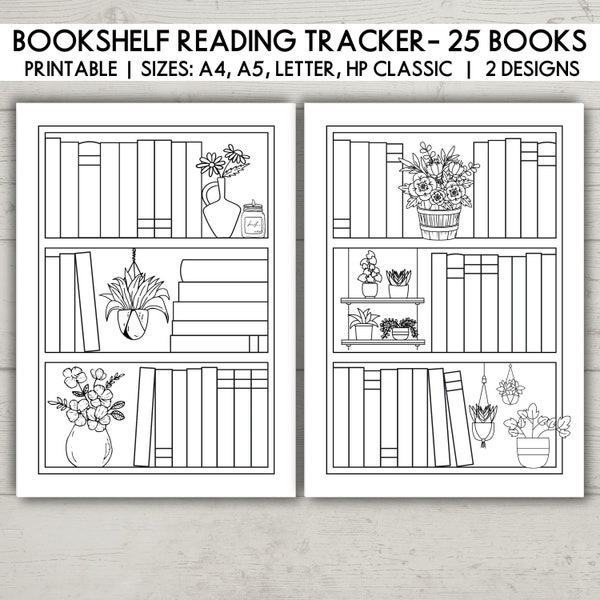 25 Bookshelf Reading Tracker Printable, Reading Log A4 A5 Letter HP Classic Book tracker, Reading Planner, Reading Challenge Bookshelf