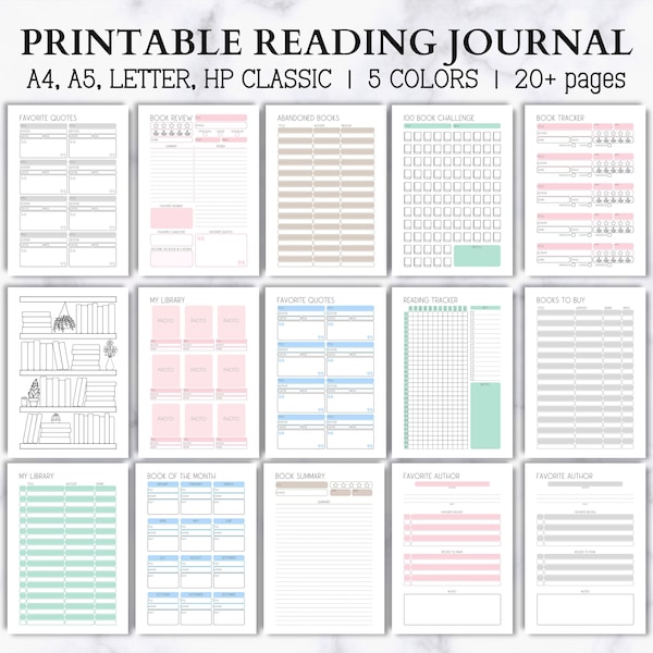 Reading Planner, Reading Journal Printable, Book Review Journal Book Summary, Printable Bookshelf Reading Tracker, Reading Log, Cute Journal