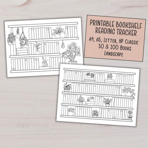 Bookshelf Reading Tracker Printable, Reading Challenge 50&100books, Landscape Bookshelf Flower theme, Reading Log, Reading Planner