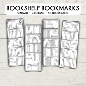 Printable Bookshelf Bookmarks, Reading tracker, Coloring Bookmarks Printable, Bookshelf Template, 50 books Bookshelf Bookmark