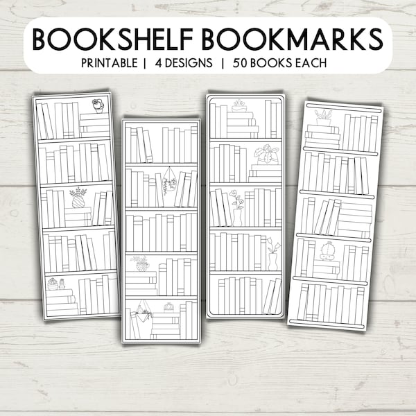 Printable Bookshelf Bookmarks, Reading tracker, Coloring Bookmarks Printable, Bookshelf Template, 50 books Bookshelf Bookmark