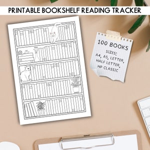 Scaffale stampabile, Tracker di lettura, Pianificatore di lettura a tema gatto, Scaffale Sfida di lettura 100 libri Registro di lettura A4 A5 Tracker di libri di lettere