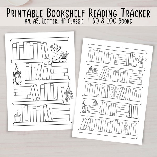 Reading Tracker Printable, Bücherregal Lesetagebuch A4 A5 Letter HP Classic, Buch Tracker, Reading Challenge 50 & 100 Bücher, Leseplaner