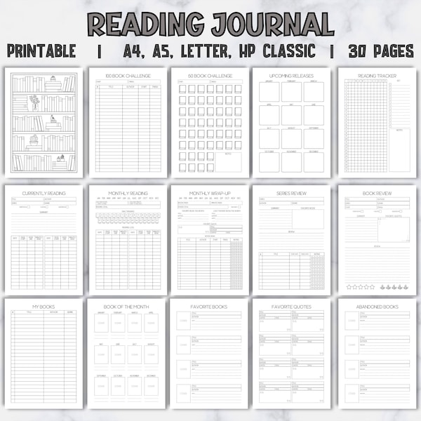 Reading Journal Printable, Reading Planner, Book Review Journal Book Summary, Printable Bookshelf Reading Tracker, Perfect for Book Club