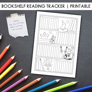 Afdrukbare boekenplank Reading Tracker Fantasy thema, Reading Planner, Reading Challenge Bookshelf 50 boeken Leeslog A4 A5 Letter
