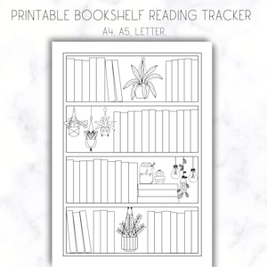Bookshelf Reading Tracker stampabile, pianificatore di lettura, sfida di lettura Bookshelf 50 libri, registro di lettura A4 A5 Letter Book tracker