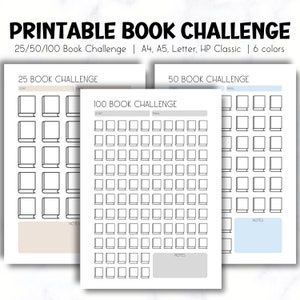 Book Challenge Printable, Book tracker, 25/50/100 Book Challenge, Colorful Reading Challenge Printable, image 1