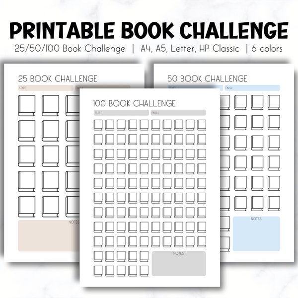 Book Challenge Printable, Book tracker, 25/50/100 Book Challenge, Colorful Reading Challenge Printable,