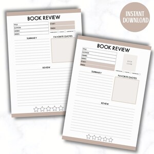 Book Review Template Printable Reading Tracker, Digital Book Review ...