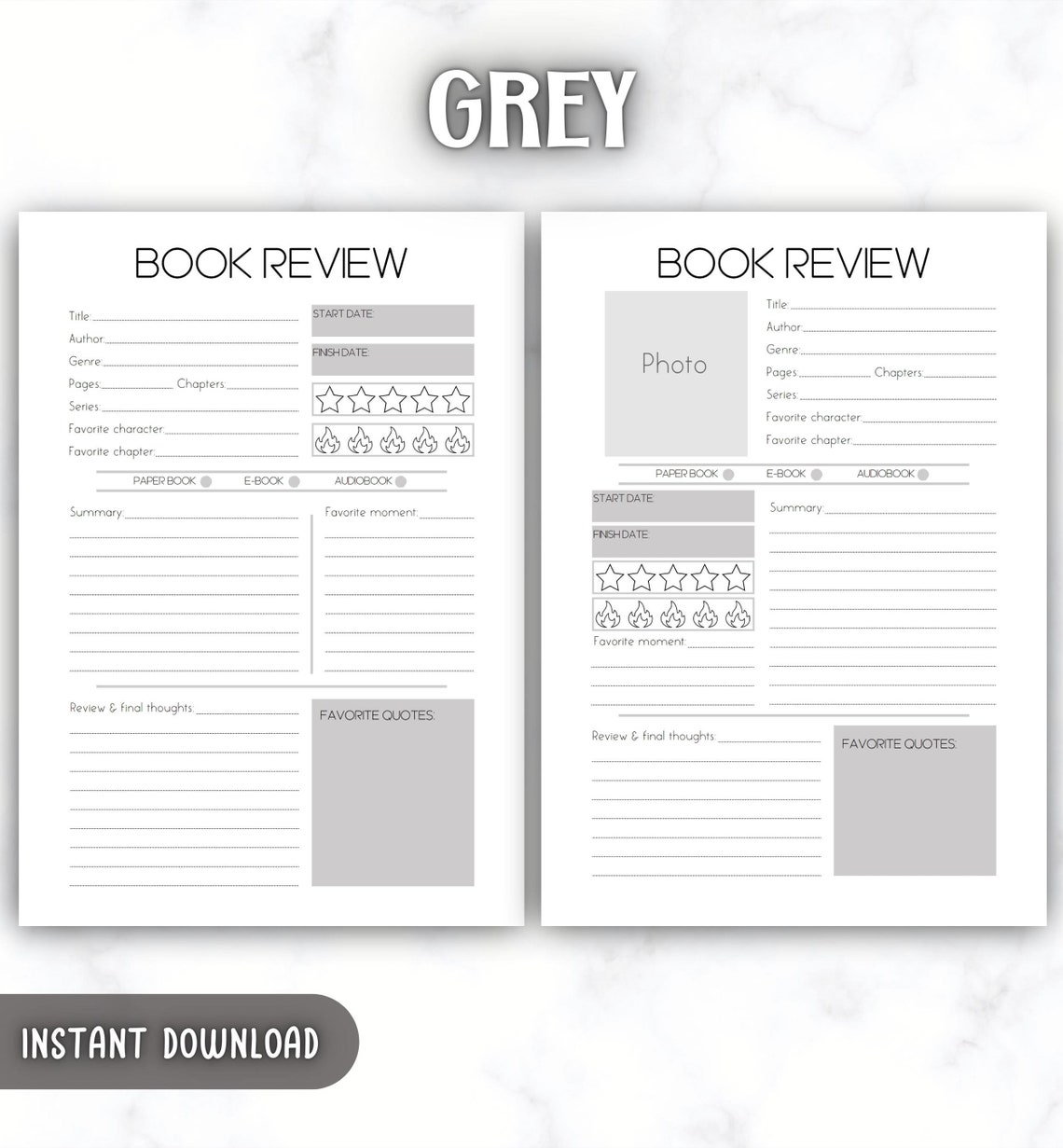 Book Review Template Printable Reading Journal Reading - Etsy