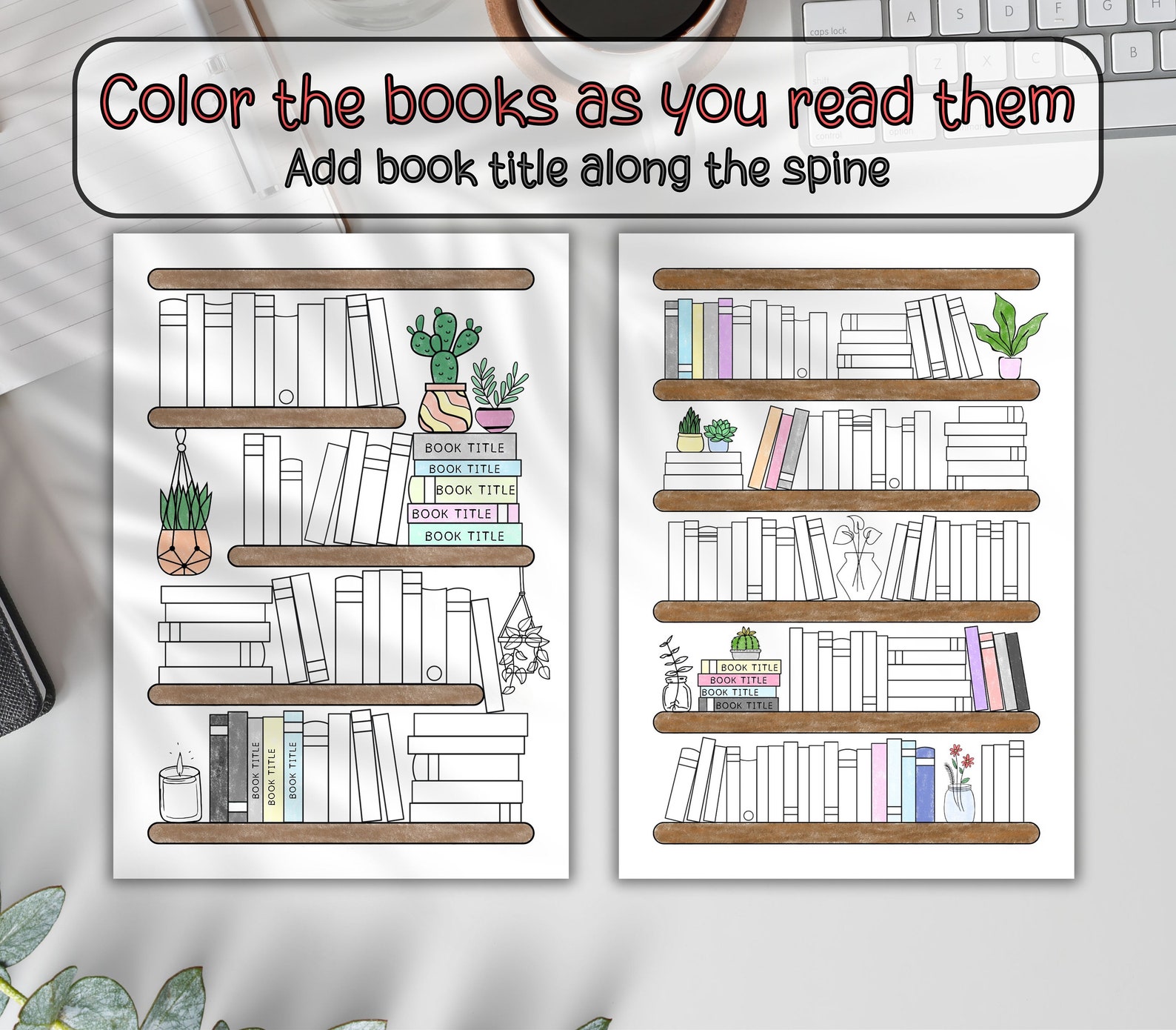 Bookshelf Reading Tracker Printable: 50 & 100 Books (A4, A5, Letter, HP ...