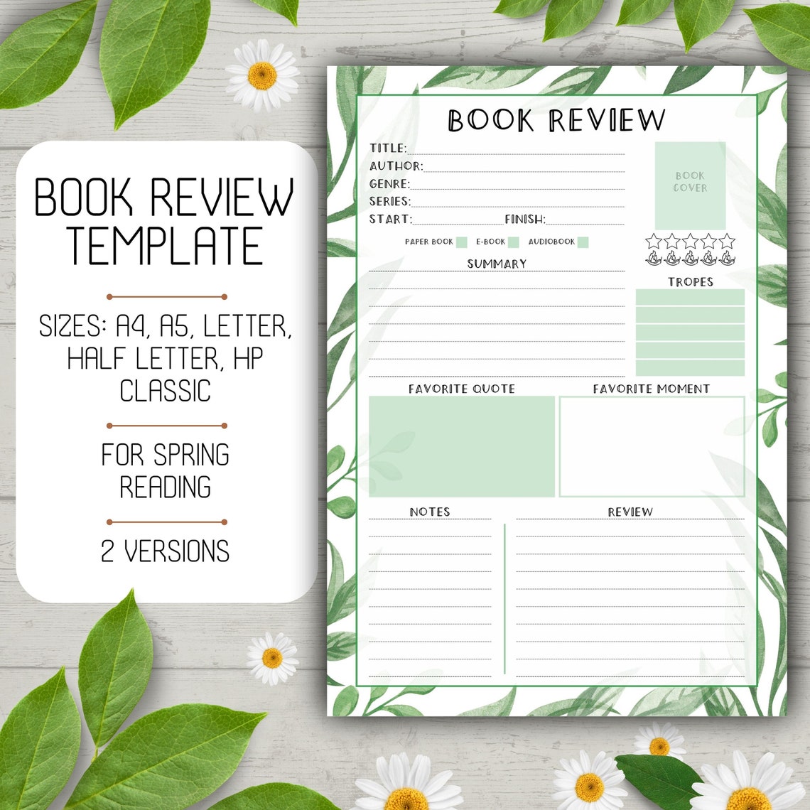 Spring Book Review Spring Book Review Template: Reading Journal Printable (PDF) - Etsy