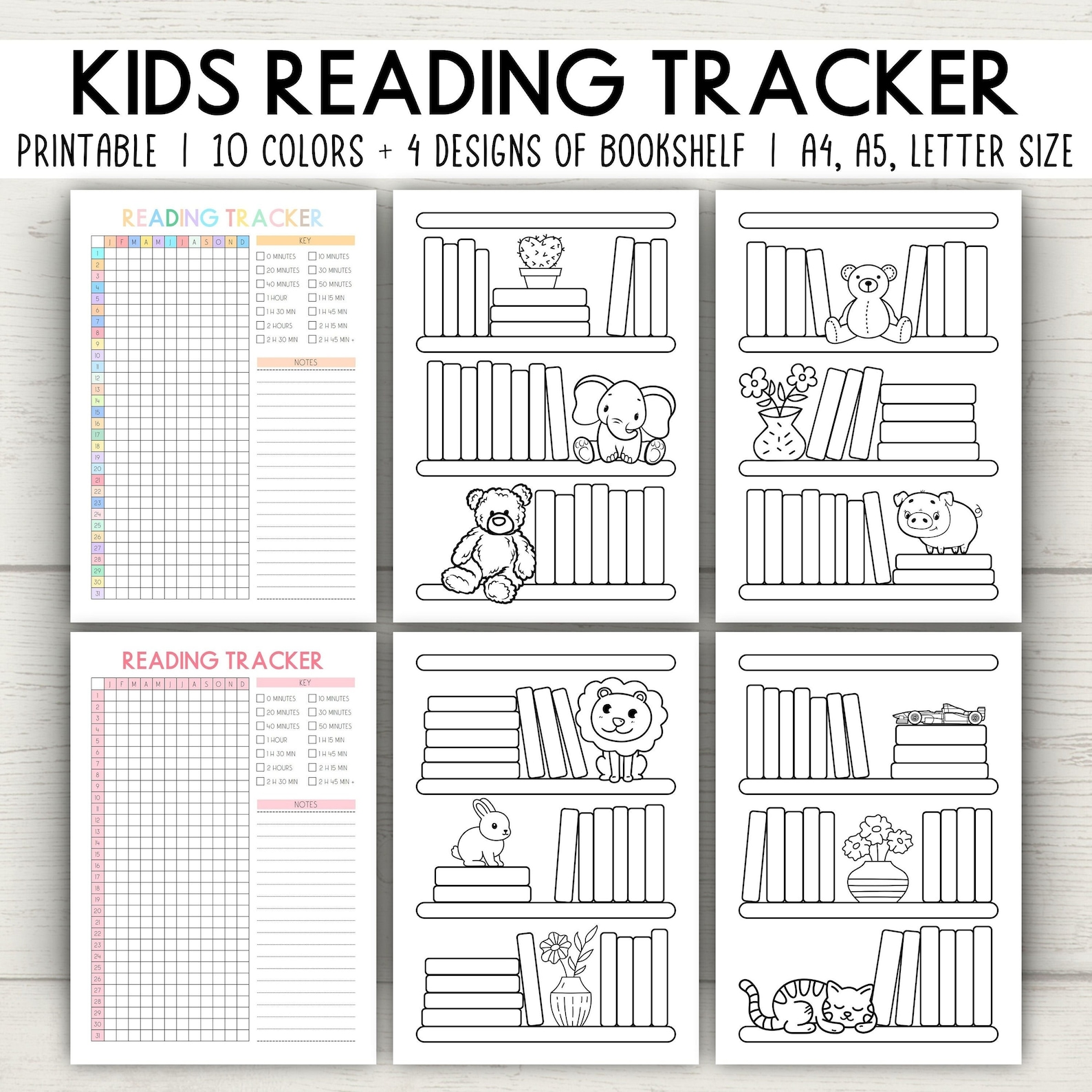 Kids Reading Tracker Printable, Bookshelf Reading Log für Kinder A4 A5 ...