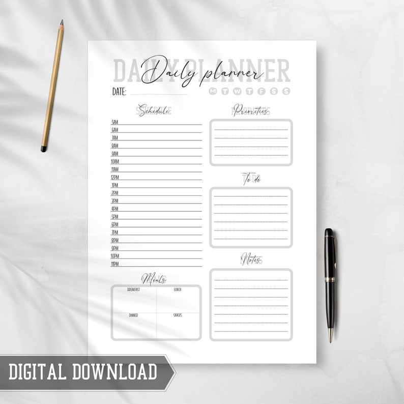 Printable Daily Planner Editable Day Planner Hourly Planner Etsy