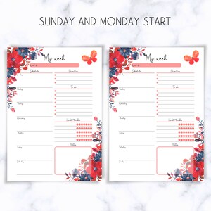 Printable Planner Bundle, Floral Planner, Red/blue Flower Themed ...