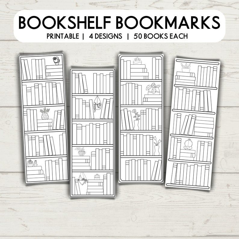 Printable Bookshelf Bookmarks, Reading tracker, Coloring Bookmarks Printable, Bookshelf Template, 50 books Bookshelf Bookmark image 1