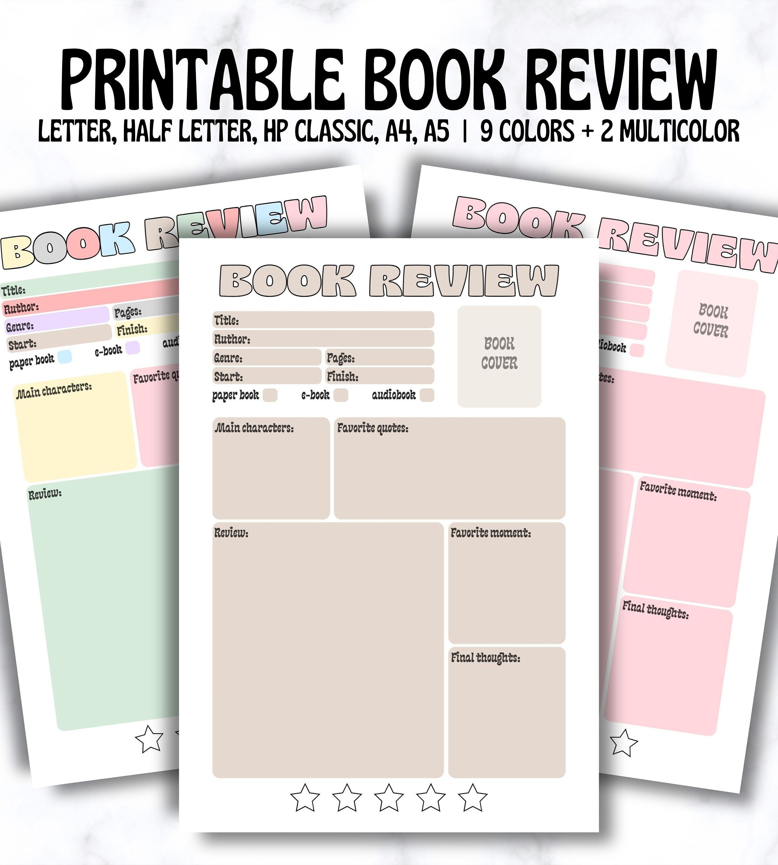 Book Review Printable Cute Book Review Template for Kids - Etsy