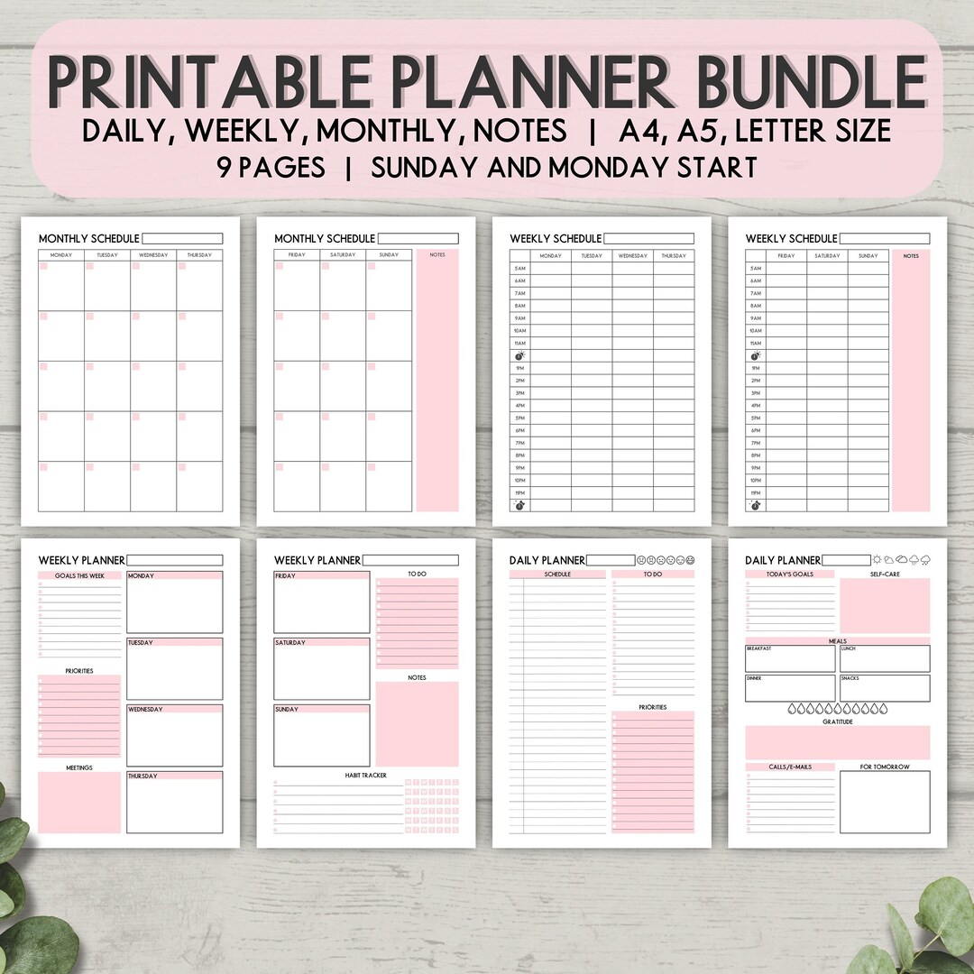 Printable Planner Bundle, Daily Planner, Weekly Planner, Monthly ...