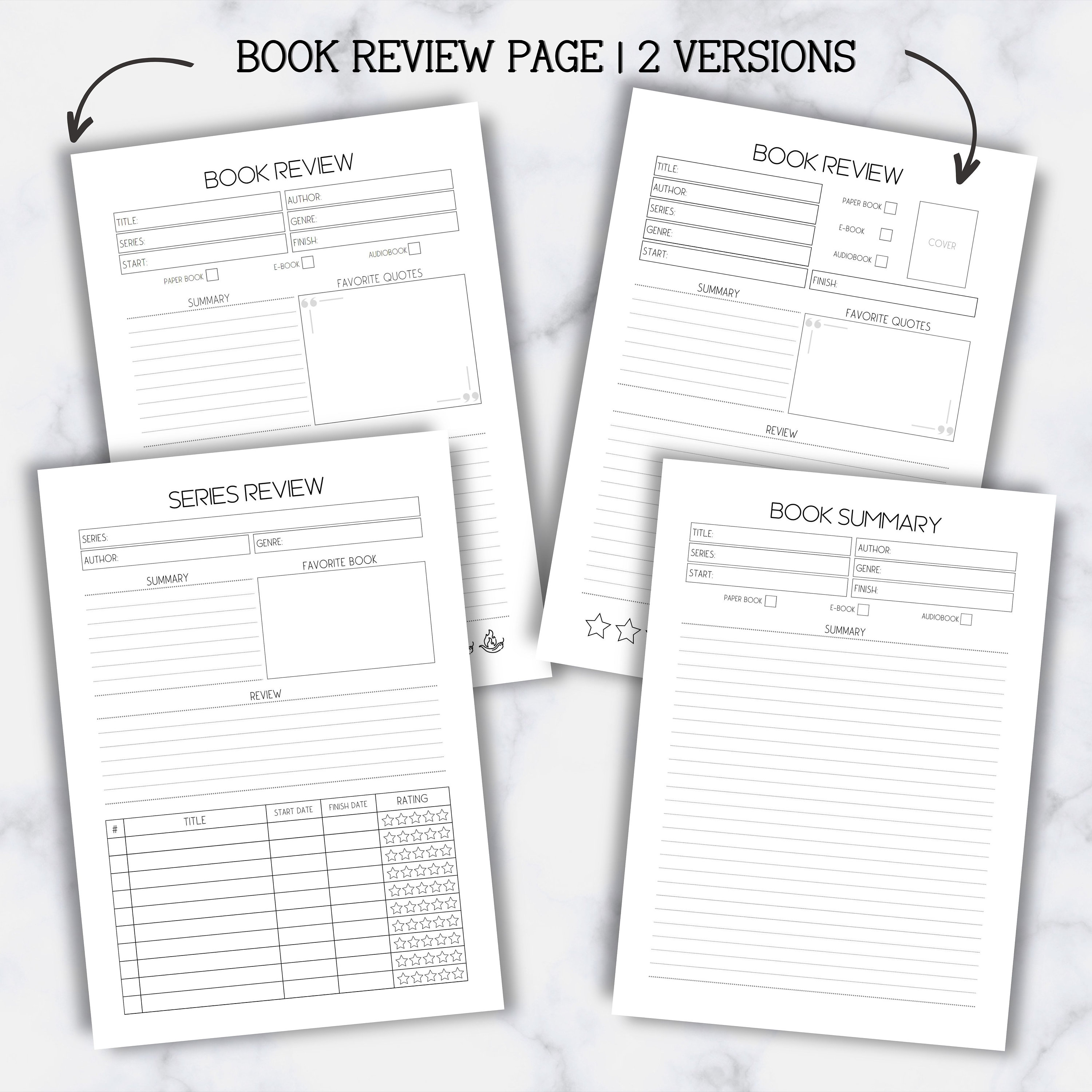 Printable Reading Journal: Book Review, Tracker, Summary (A4, A5 ...