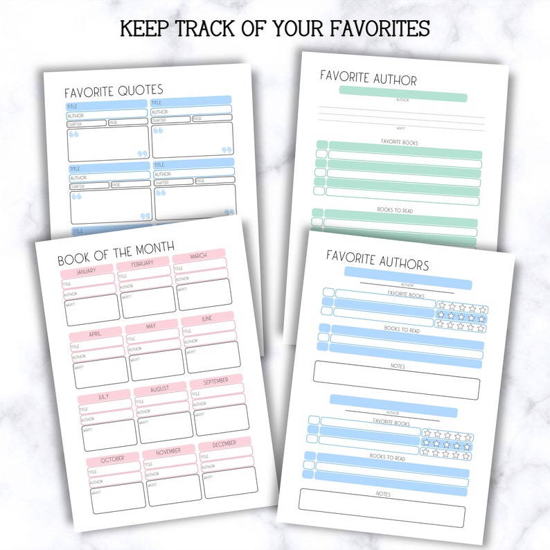 Printable Reading Journal: Book Review, Tracker, and Log (digital ...