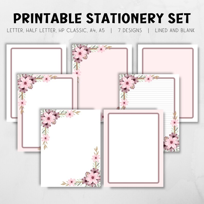 Printable Floral Stationery Cute Writing Paper Flower - Etsy