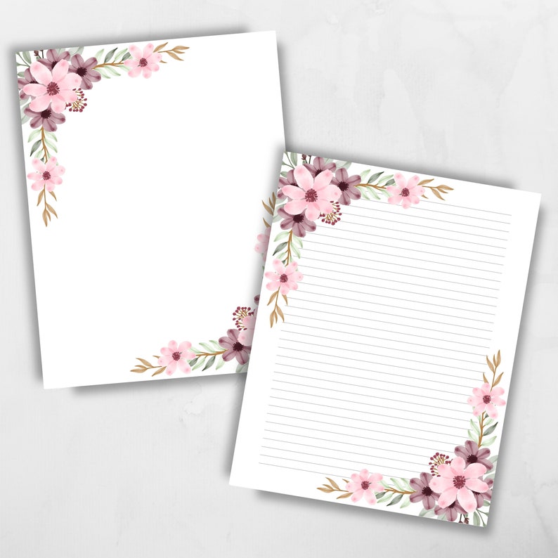 Printable Floral Stationery Cute Writing Paper Flower Etsy