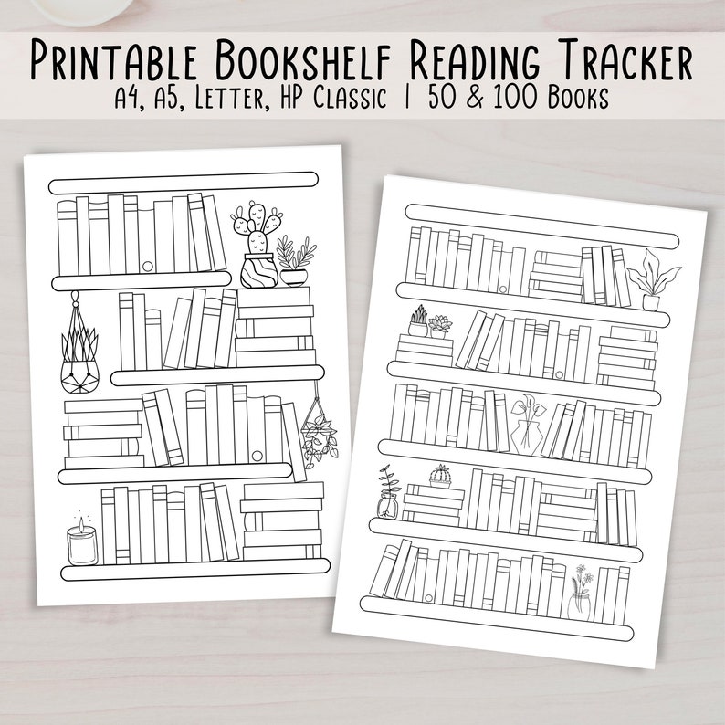 Reading Tracker Printable, Bookshelf Reading Log A4 A5 Letter HP Classic, Book Tracker, Reading Challenge 50 & 100 books, Reading Planner image 1