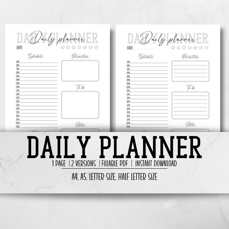 Printable Daily Planner Editable Day Planner Hourly Planner Etsy