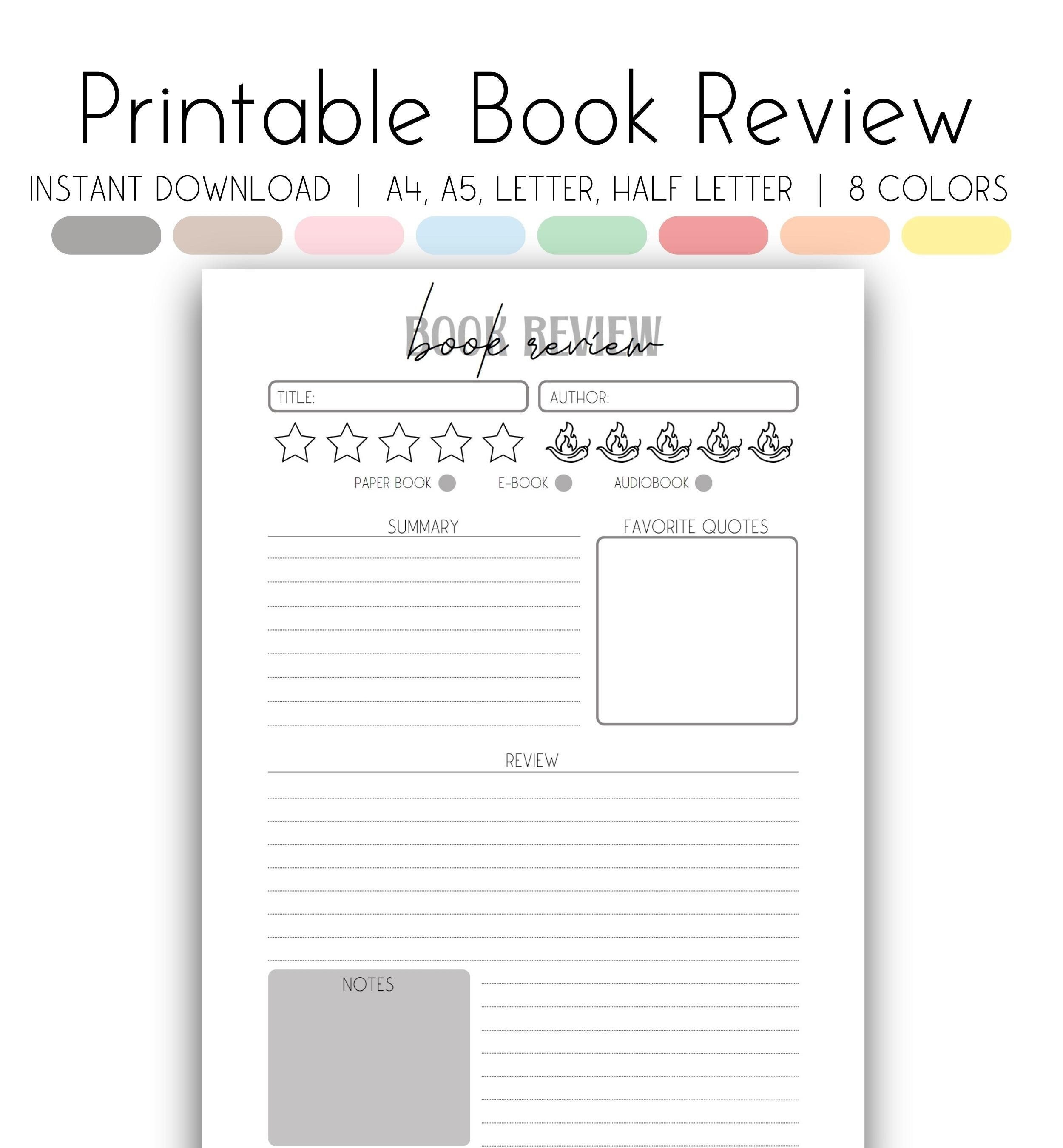 Free Printable Reading Trackers, Book Review Templates for