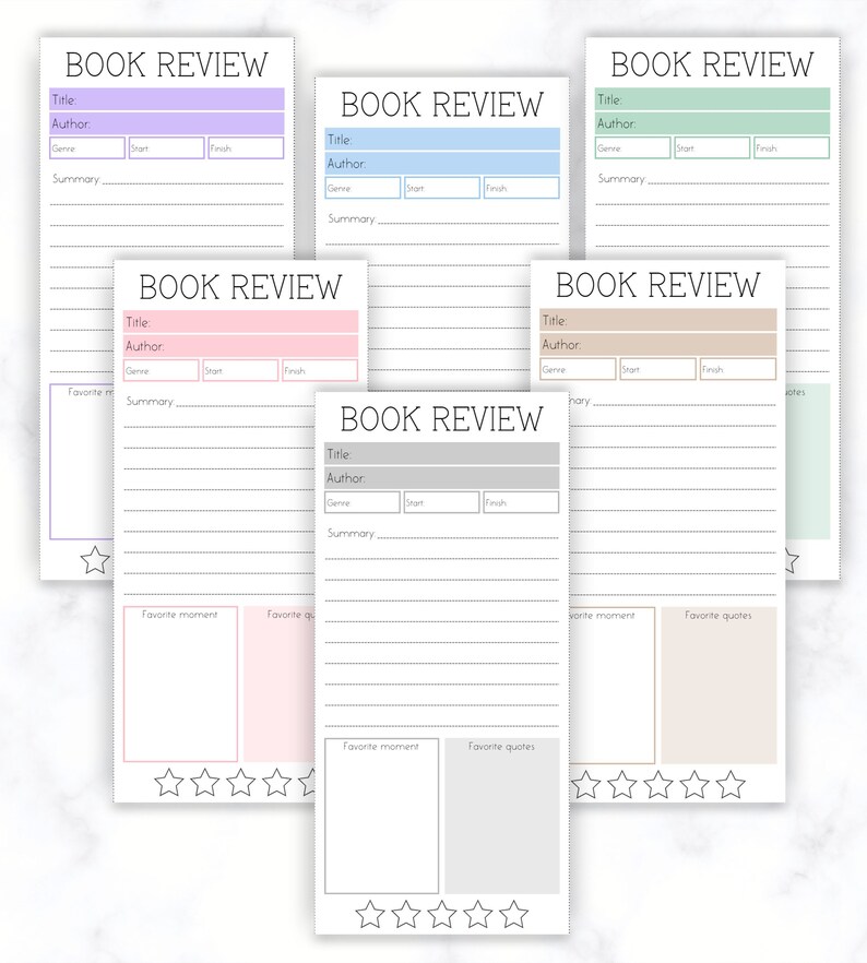 Book Review Bookmarks Printable Reading Tracker Review Etsy
