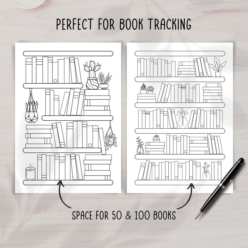 Reading Tracker Printable, Bookshelf Reading Log A4 A5 Letter HP Classic, Book Tracker, Reading Challenge 50 & 100 books, Reading Planner image 2