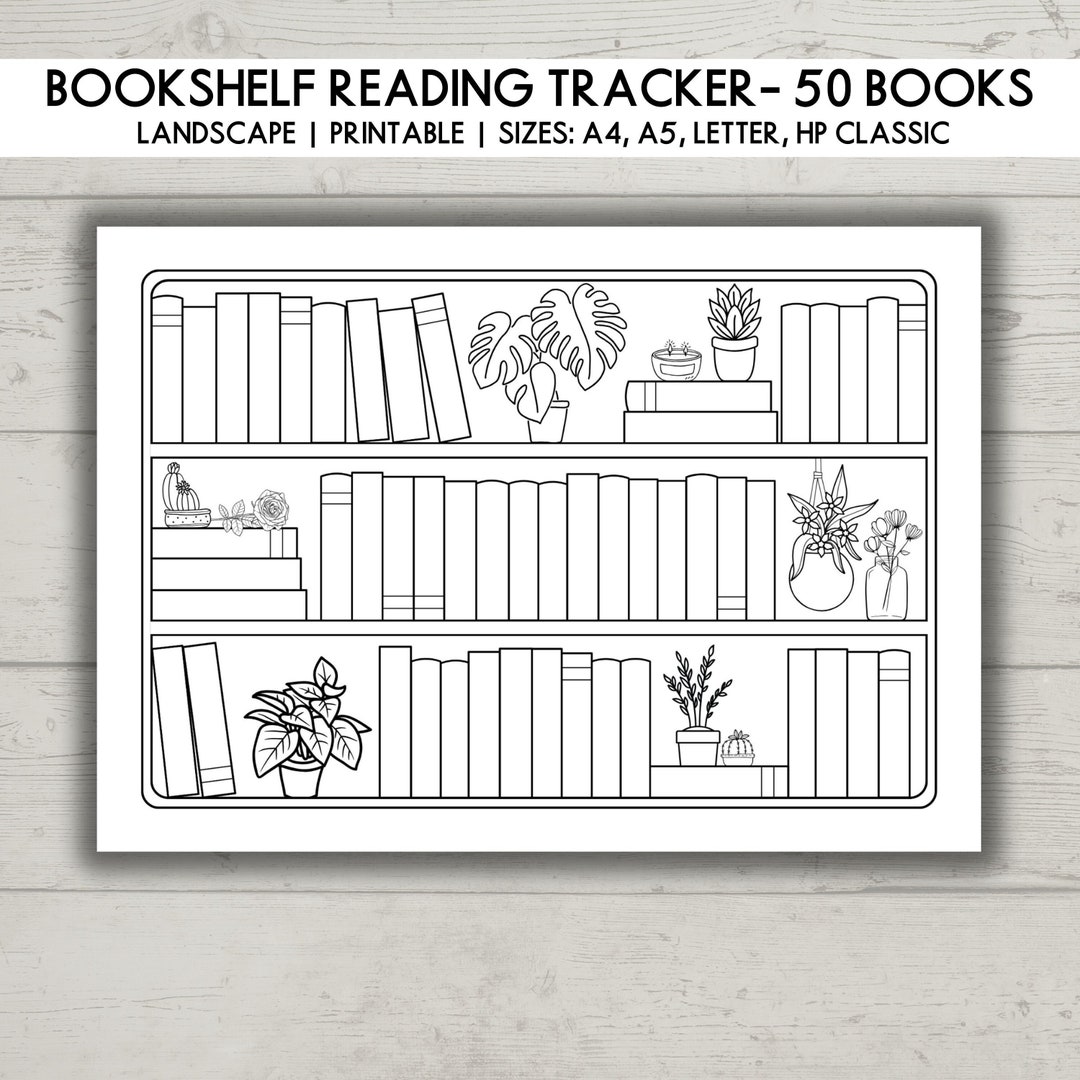Bookshelf Reading Tracker Printable Landscape, Reading Planner, Reading ...
