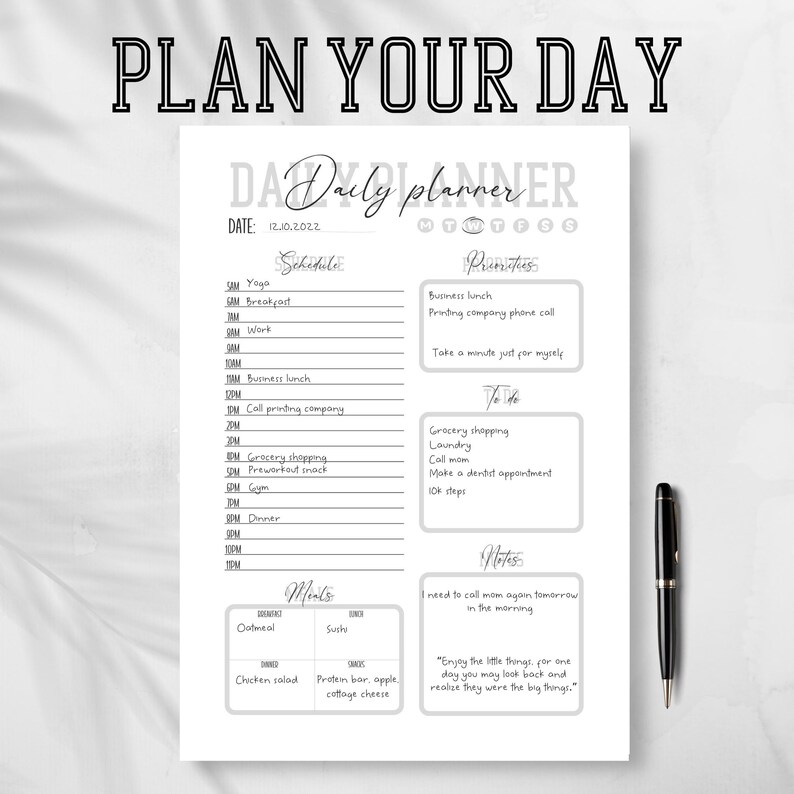 Printable Daily Planner Editable Day Planner Hourly Planner Etsy