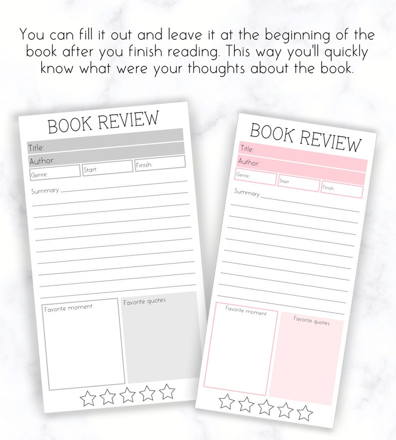 Book Review Bookmarks Printable Reading Tracker Review - Etsy