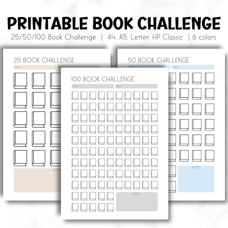 Book Challenge Printable, Book tracker, 25/50/100 Book Challenge, Colorful Reading Challenge Printable, image 1