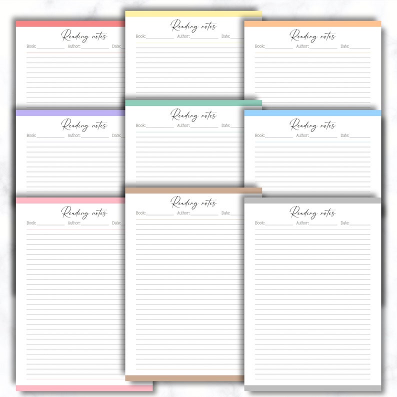 Printable Reading Notes Template Colorful Notes Pages Lined - Etsy