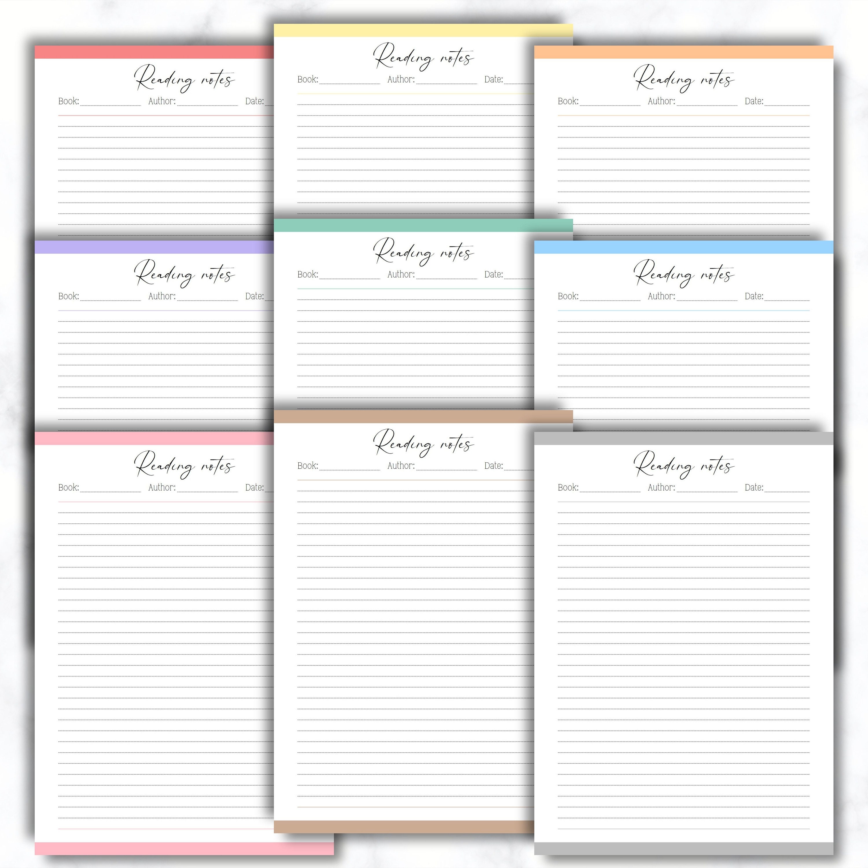 Printable Reading Notes Template Colorful Notes Pages Lined - Etsy